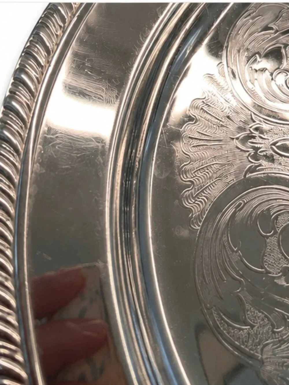 Silver Tone Oval Shabbat Tray Hebrew Judaica Serving Platter 16
